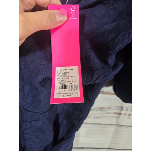 Lilly Pulitzer Kirrabelle Jumpsuit true navy pineapple pucker Jackquard size 00 - Picture 6 of 6
